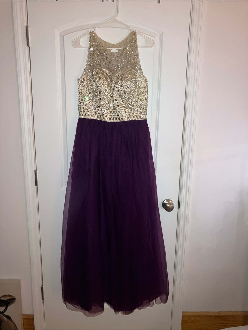 Sequined Bodice Purple Tulle Gown